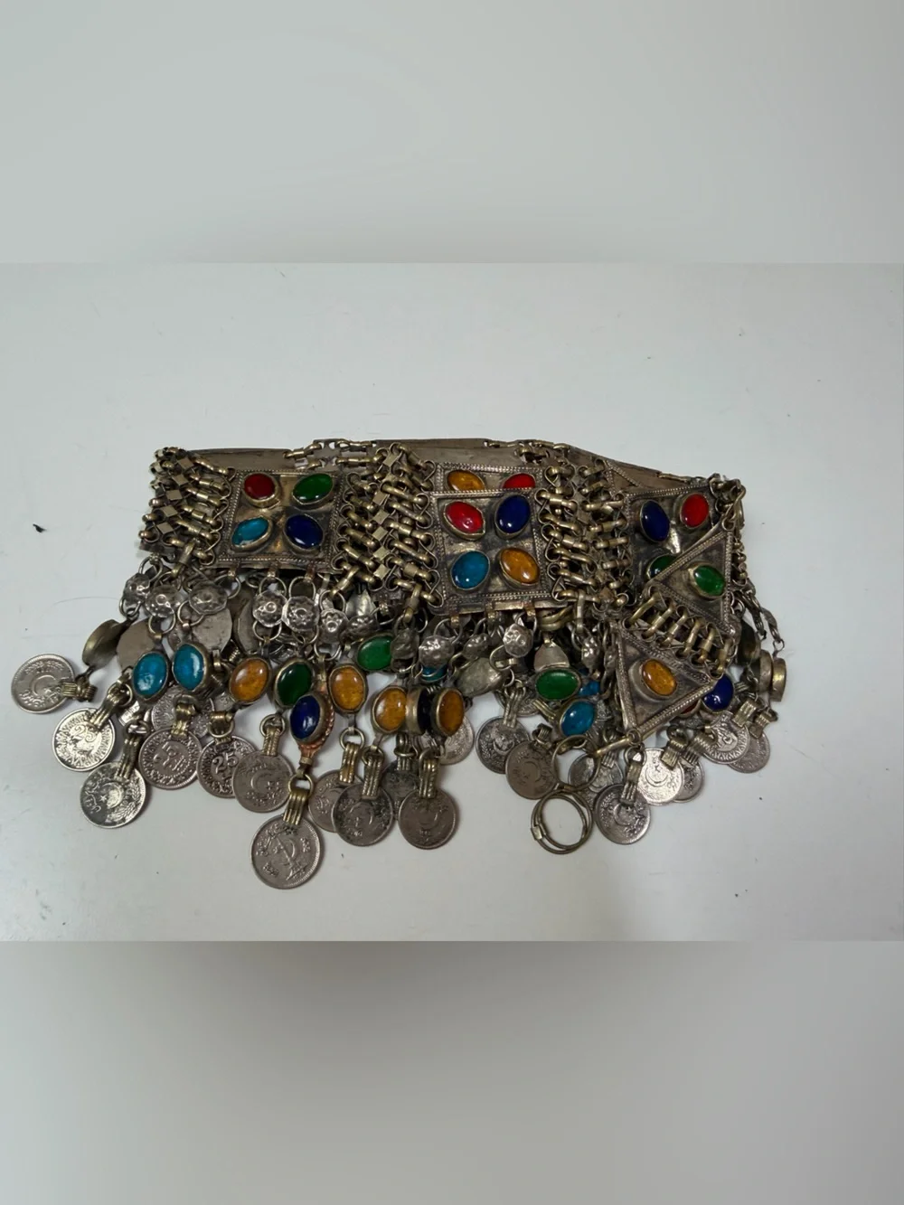 Vintage Kuchi Multicolor Glass Stones Tribal Boho Festival Dangling Coin Belt